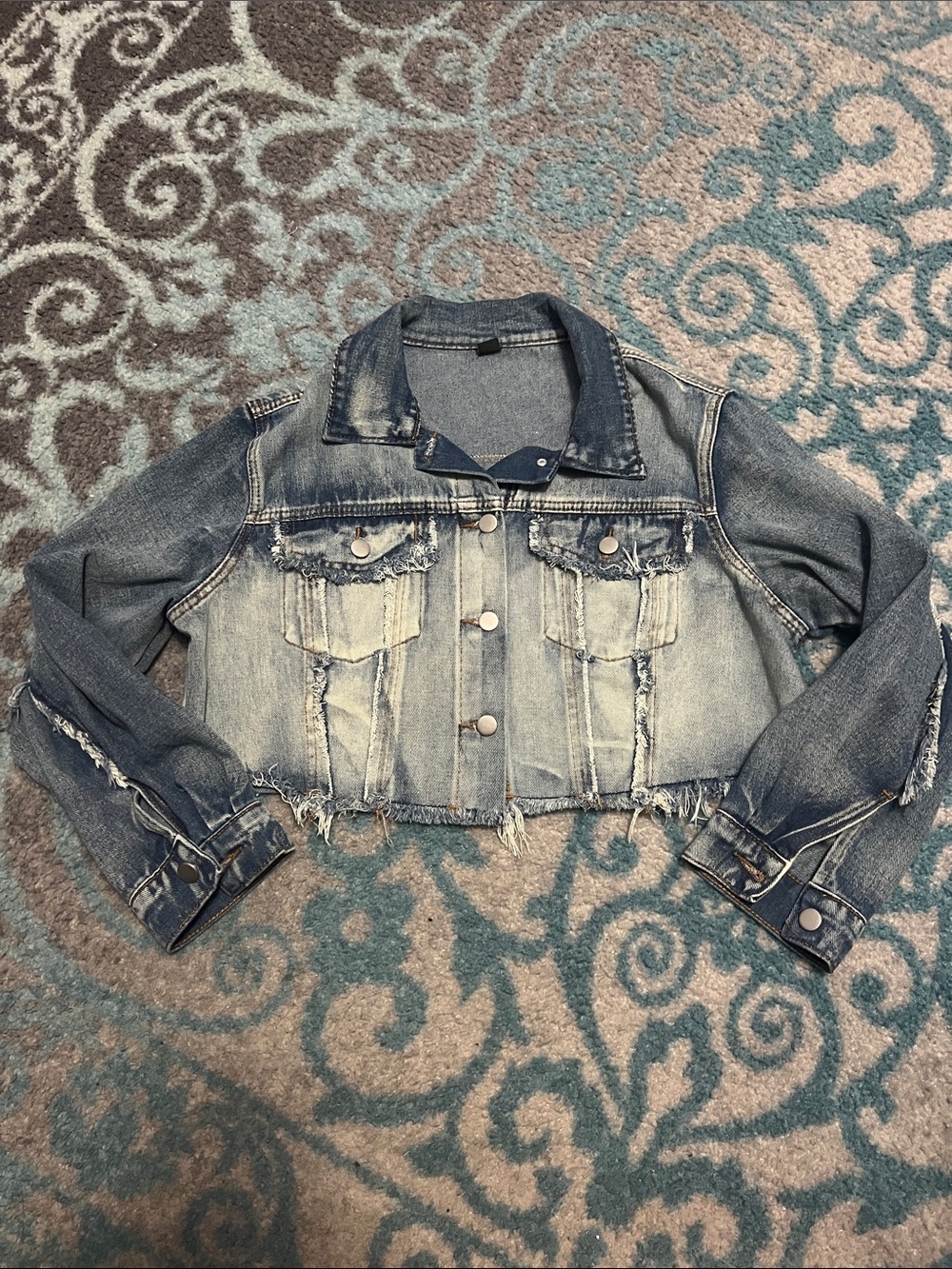 Women’s  Distressed Cropped Denim Jacket - Light Blue